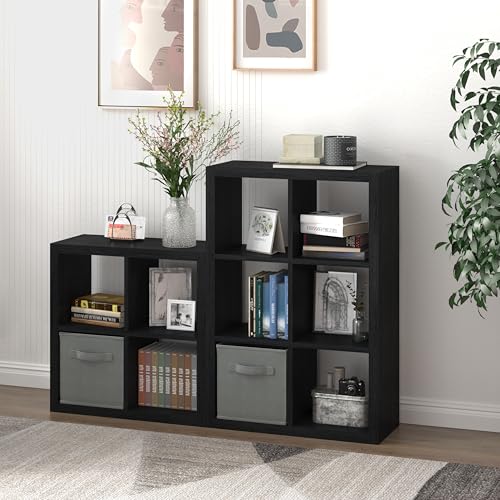 4 Cube Organizer, Cube Storage Organizer with Fabric Bin, Cube Storage Shelf for Bedroom, Living Room, Office, Modular Bookshelf Organizer for Books, Closet, Black - color: Black, size: 4 cube