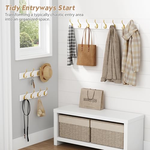 Forbena Gold Coat Rack Wall Mount, Decorative Coat Hooks for Wall, Heavy Duty Coat Hanger Key Holder for Hanging Hats, Coats, Purses, Bags Bathroom, Teen Grils Room (White and Gold, 4 x 4 Hook) - color: White & Gold