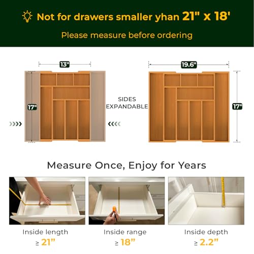 keechee 6-Piece Bamboo Drawer Organizer Set, 2.2" Deep Multi-Use Organizers for Utensils, Silverware, Cutlery, Desk, Bathroom, Junk Drawer & Makeup, Non-Slip Feet Included. - size: Bundle: 10 Slots (Expandable) + 5 Pc Set
