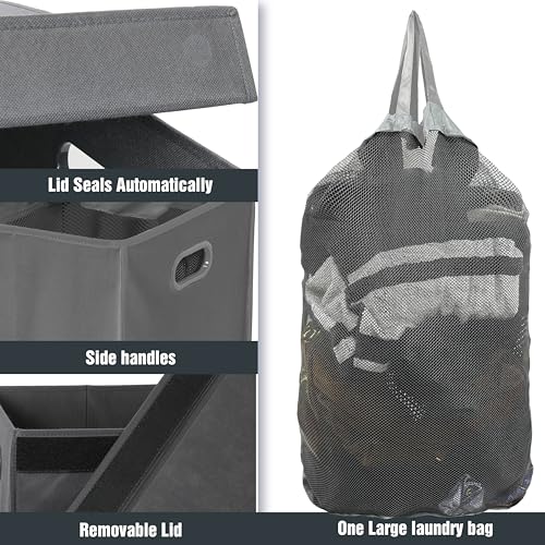 Simple Houseware Foldable Laundry Hamper Basket with Lid and Removable Bag, Dark Gray - color: Dark Grey