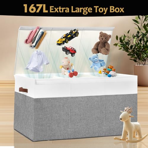 Gowee Extra Large Toy Storage Box with Lid, Sturdy Toys Storage Chest Bin Organizer Basket with Dividers for Kids, Boys, Girls, Nursery, Closet, Bedroom, Playroom 35.5"x17" x17"(Grey and White) - color: Grey and White, size: 35.5"x17" x17"
