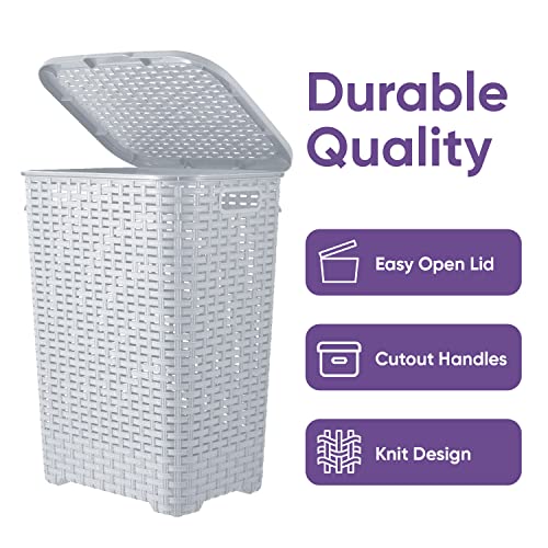 Superio Slim Deluxe Laundry Hamper Wicker, 60 Liter Ivory, Beige, Model:502-503-504 - color: White Smoke, size: 1-pack