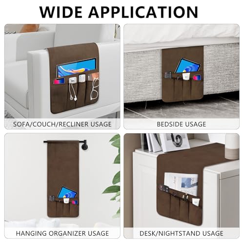 Couch Organizer Remote Control Holder Armchair Caddy, Anti Slip Corduroy Tv Remote Holder Couch Caddy with 5 Pockets for Storage Couch Accessories Bedside Organizer Senior Citizen Gifts - color: Brown