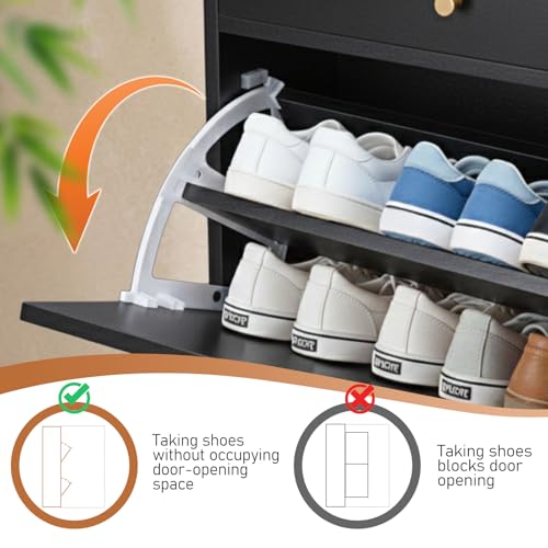 Karl home Shoe Rack Storage Organizer, Rattan-Panel 1-Drawer 2-Tilt-Out Shoe Storage Cabinet, Hidden Shoe Storage for Entryway,Ideal for Heels,Slippers,Casual Shoes,Black - color: Black, size: 1-Drawer 2-Tilt-Out