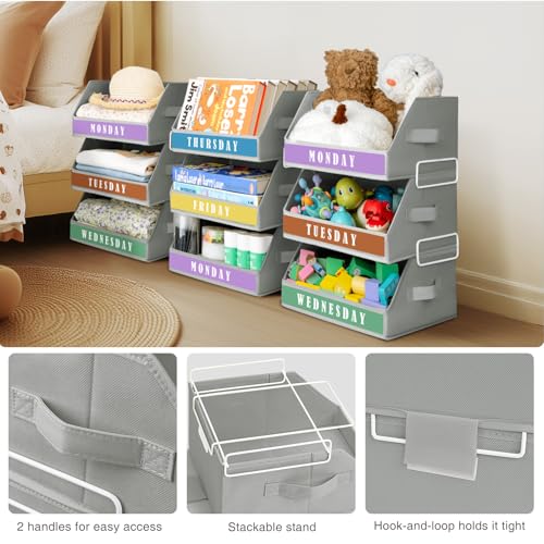 Homsorout Closet Organizers and Storage - 5 Tier Shelf Organizer with Weekly Labels, Stackable Storage Bins with Metal Frame, Foldable Cube Bins, Home Baskets for Kids and Adults, Grey - color: Grey