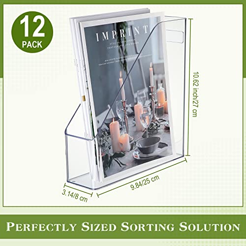12 Pcs Clear Acrylic Magazine File Holder Plastic Desk Organizer with Handle Basics Vertical Magazine Rack Desk Folder Document Storage Organizer for Home Office School Work Study Desktop Supplies