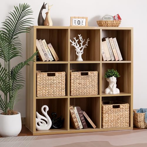 12x12x10in Water Hyacinth Storage Basket Large, Folding Cube Woven Wicker Storage Basket for Shelves, Pantry Baskets Organization and Storage, Kitchen Storage Baskets, Large Rattan Basket Set of 3 - color: Water Hyacinth