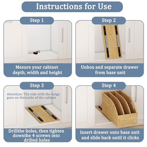 Pull Out Cookie Sheet Organizer for Cabinet, Wooden Cutting Board Organizer Rack with Vertical Tray Dividers, for Storage Pans, Baking Tray, 10.5''W X 21" D X 10.6" H