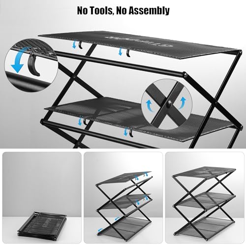 Shoe Rack for Entryway 4 Tier Foldable Shoe Rack Without Assembly Collapsible Metal Shoe Organizer Folding Shoe Storage Rack for Door, Living Room, Black - color: X Shape(black), size: 4 Tier