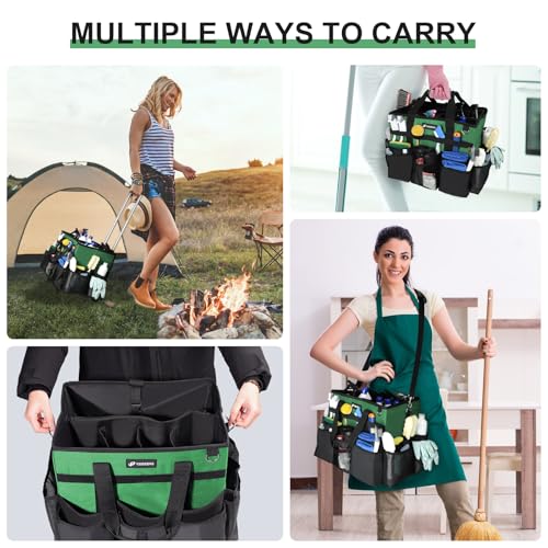 Large Rolling Cleaning Caddy Bag with Wheels, Cleaning Bag with Detachable Trolley, Cleaning Bags on Wheels for Housekeepers, Cleaning Cart Supplies Organizer for Home, Car, Picnic (Green) - color: Green