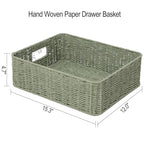 Drawer basket Handwoven Paper Rope Rectangular Shallow Basket Storage-15.35X12.01X4.72 Inches (Green) - color: Green