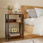 DGSANDGO Narrow Side Table (Rustic Brown) - Nightstand with Charging Station (2 USB + 1 AC Outlet) & Drawer, Mute Wheels for Balcony/Kid’s Room/Bedroom - color: Rustic Brown, size: Drawer Wide-24.4"H 1 PC