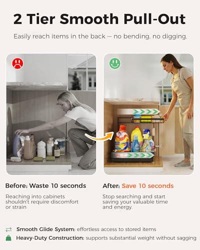 Sevenblue 3 Pack Under Sink Organizer, Height Adjustable 2 Tier Pull-Out Metal Under Kitchen Sink Organizer, Multi-Purpose Storage Shelves for Kitchen Bathroom Cabinet - color: Black