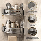 VOLPONE Corner Shower Caddy Suction Cup Shower Shelf Corner No Drilling Bathroom Shower Organizer Storage Rack Adhesive with Towel Bar Hooks (2-Pack, Matte Gray) - style: Suction Cup Triangle with Towel holder 2 Tier Gray