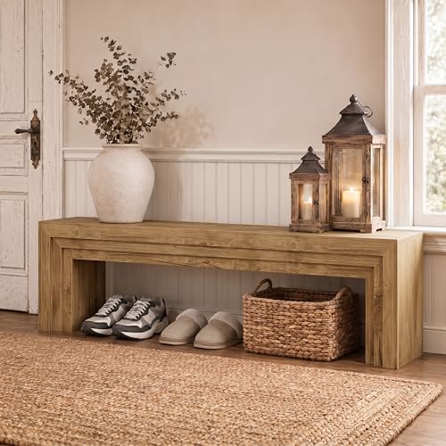 Tribesigns 71'' Extra Long Shoe Storage Bench,Mid-Century Modern Entryway Bench,Indoor Wooden End of Bed Bench for Hallway,Bedroom,Living Room - color: Light Brown
