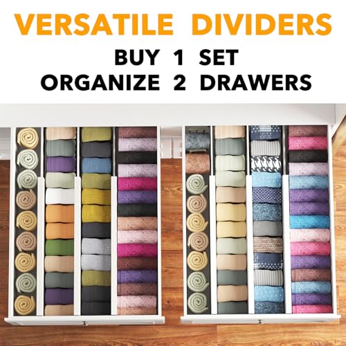 SpaceAid Bamboo Dresser Drawer Dividers 6 Pack, 4.65“ High Adjustable 17“-22” Drawer Organizers, Expandable Organization for Clothing, Clothes, Dressers, White - color: WHITE, size: 4.65''H, 17''-22''L