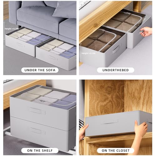 CYhom 3Pcs Under Bed Storage Bins with Metal Frame - Shoe Organizer for Closet with Clear Cover Oxford Fabric Sturdy Underbed Container Foldable Stackable Clothes Organizer (Grey, 23.5x19.7x6.3) - color: Grey, size: 23.5x19.7x6.3