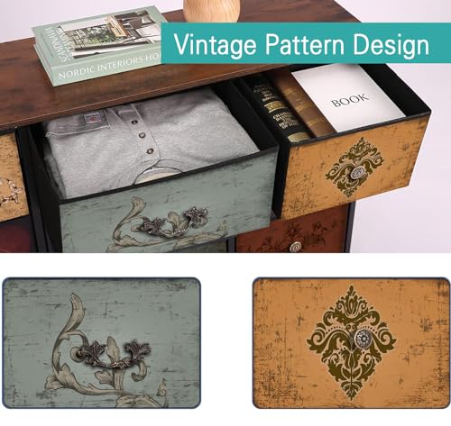 VASICAR Dresser for Bedroom with 9 Deep Fabric Drawers, Wide TV Stand Storage Cabinet, Colorful Chest of Drawers for Closet, Nursery, Entryway, Hallway - color: Pattern