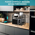 DOLALIKE Microwave Oven Rack, Expandable Microwave Stand Countertop Kitchen Utensils Tableware Storage, Carbon Steel Over Microwave Shelf Countertop with 3 Hooks - color: Black, size: 2 Tier (Without Spice Rack)
