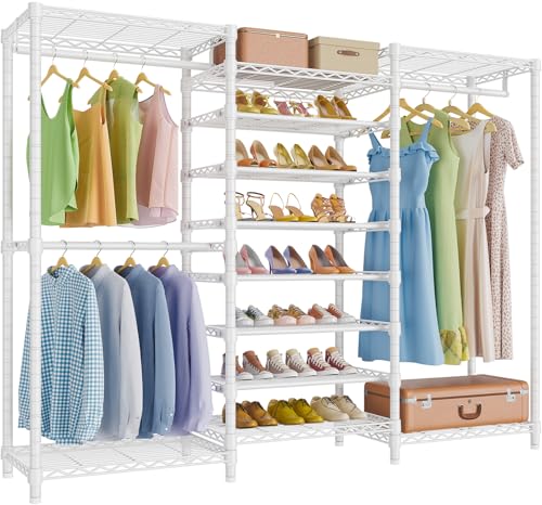 VIPEK S3 Freestanding Clothes Rack Heavy Duty Garment Rack 6-Tier Shoe Racks Closet Storage Organizer Large Wardrobe, Hanging Rod, Adjustable Metal Shelf, 68.9" L x 15.7" W x 76.4" H, White - color: White, style: S3