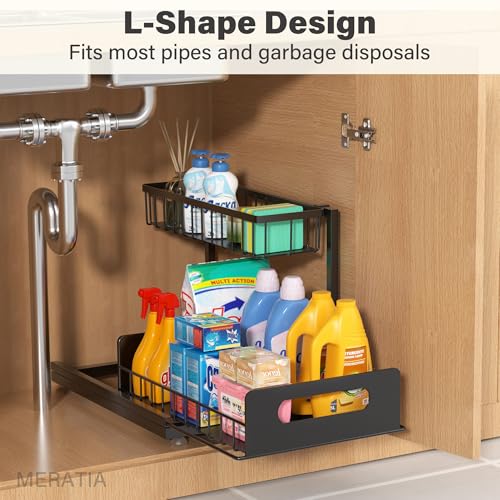 Under Sink Organizer 2 Tier, Pull Out Drawer Slides Under Sink Storage for Bathroom Kitchen,Multi-Purpose Drawer Under Cabinet Organizer for Cleaning Supplies (Black, 2 Pack) - color: Black, size: 2 Pack