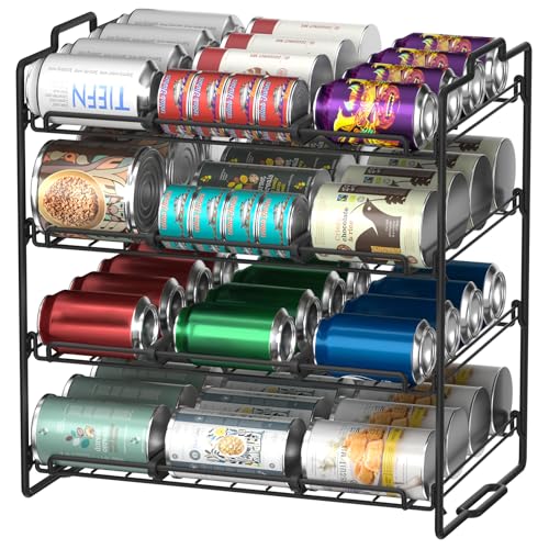4 Tiers Stackable Can Rack Organizer, Wear-resistant Upgrade Beverage Food Can Dispenser Holder Holds up to 48 Cans for Kitchen Cabinet and Pantry (Black) - color: Black