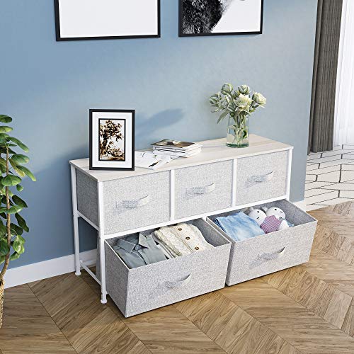 YITAHOME Wide Chest of Drawers, Dresser with 5 Drawers, Light Grey Fabric Storage Tower, Dresser for Bedroom with 5 Drawers, Living Room, Closets - Sturdy Steel Frame, Wooden Top - color: Cool Light Grey, style: 5-Drawer