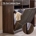IFBUY Modern Double Tilt-Out Laundry Hamper Cabinet, 20 Gallon Fluted Trash Can Cabinet w/2 Drawers, Wooden Hidden Garbage Can Cabinets w/Laundry Basket, Free Standing for Bathroom and Kitchen, Brown - color: Brown, size: 13"D x 39.3"W x 35.8"H (Full)