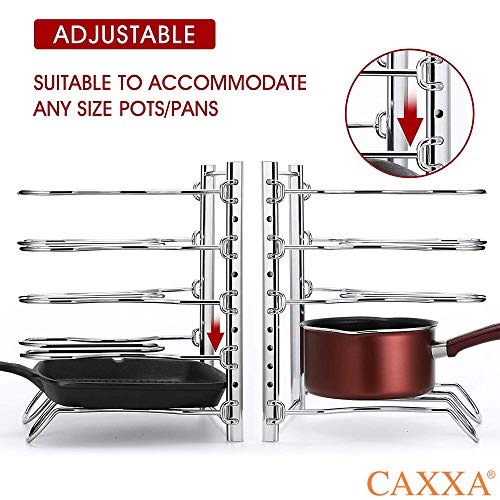 CAXXA Heavy Duty Pan Rack, Pot Lid Rack, Kitchen Cabinet Pantry Cookware Organizer Rack Holder with 5 Adjustable Dividers, Chrome (Pack of 2) - size: 12.8 x 10.4 x 8.9 INCH (Pack of 2)