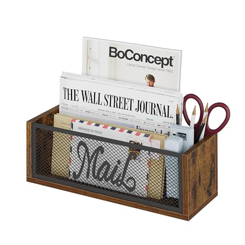 YINMIT Mail Organizer Countertop, Mail Holder with 2 Slots, Mail Holder for Desk, Desk Mail Organizer, Mail Basket for Wall Table Countertop, Envelope Holder for Home Office - color: Rustic Brown