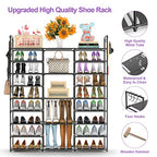 Kottwca Shoe Rack Organizer, Large Shoe Rack for Entryway Closet, Metal Shoe Shelf for Shoes and Boots, Big Non-Woven Fabric Shoe Storage Organizer with Hooks for Cloakroom, Black… - size: 3 Row 9 Tier-1