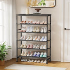 Mavivegue 6 Tier Shoe Rack Organizer, Metal Organizer Shelf with with MDF Top Panel and Layer Fabric, Shoe Rack for Front Door Entrance, Black & Rustic Brown - size: 6 Tier