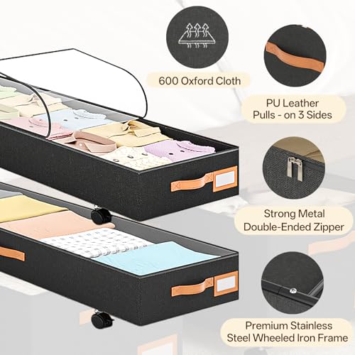 Under Bed Storage with Wheels 39inch, Extra Long Under Bed Storage Bins, Low Profile Under Bed Storage 5.5inch Height No Assemble Storage Containers, Under Bed Shoe Storage with Lids - color: Extra-Long Design