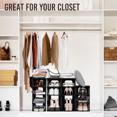 TRZZ 5-Tier Small Shoe Rack, Vertical Narrow Stackable Organizer with Removable Partition, Efficient Shoe Storage for Closet, Entryway, and Small Spaces (Black) - color: Black, size: 5-Tier-9.5"L