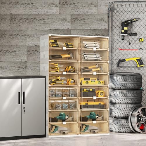 32 Pairs Shoes Storage Cabinet of 3-Step Fast Installation,Plastic Shoe Rack with Clear Magnetic Door for Display, Shoe Organizer for Sneaker, Sandals, Heels (2 Row, 8 Tier) - size: 8Tier