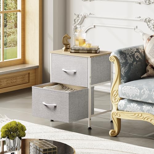 WLIVE Night Stand, Gray Nightstand with 2 Fabric Drawers, Small Dresser for Bedroom, Closet, College Dorm, End Table Side Furniture, Wood Top, Light Grey - color: Light Grey, size: 11.8"D x 15.7"W x 20.9"H