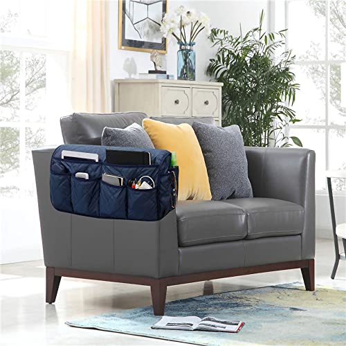 Navy Blue Sofa Armrest Organzier for Recliners Armchair Remote Control Holder with 14 Pockets for Recliners Organizer for Phone ipad Storage Couch Organizer - color: Navy Blue