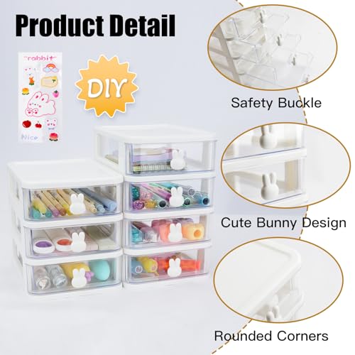 CEYAZYE Desk Organizer with Drawer, Stackable Makeup Organizer White, Small Plastic Storage Box for Desktop, Bathroom Counter or Dresser, School, Home, Office (4 Tier) - color: White-4 Tier
