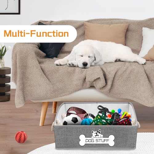 Collapsible Fabric Dog Toy Box and Storage Bin With Handle - Trapezoid Basket Chest Organizer for Pet Toys, Blankets and Accessories,Light Grey - color: Light Grey