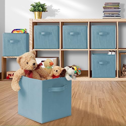 Casafield Set of 6 Collapsible Fabric Cube Storage Bins, Baby Blue - 11" Foldable Cloth Baskets for Shelves, Cubby Organizers & More - color: Baby Blue, size: 10.5" x 10.5" x 11"