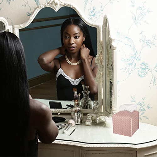 Tissue Box Cover PU Leather Tissue Holder Square Facial Tissue Case Facial Paper Organizer Dispenser for Bathroom, Vanity Countertop, Tabletop, Car, Pink - color: Pink, size: Square