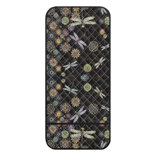 Boho Mandala Dragonfly Print Sofa Armrest Organizer, Couch Armrest Cover for Recliner with Side Pocket Stain Resistant Armchair Slipcover for Couch, Remote Controls Holder - color: Boho Mandala Dragonfly