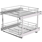 JOWBOOW 2-Tier Pull Out Cabinet Organizer (17" W x 22" D), Pull Out Shelves and Drawer for Kitchen Pantry Storage Basket, Heavy-Duty Metal Sliding Shelf, Chrome Finish - size: 17 x 22 Inch