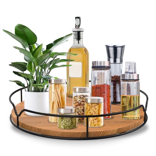 Lazy Susan Turntable Organizer for Cabinet Pantry Kitchen Countertop Refrigerator Cupboard, Pine Wood (Carbonized Black, 14“) - color: Carbonized Black, size: 14''