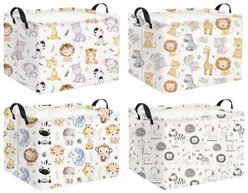 HIYAGON Rectangular Animal Basket Baby Kids Storage Basket for Boys Animal Room Decor Cute Toy Storage Organizer Bins Bedroom(4 Animals Pattern) - color: 4 Animals Pattern