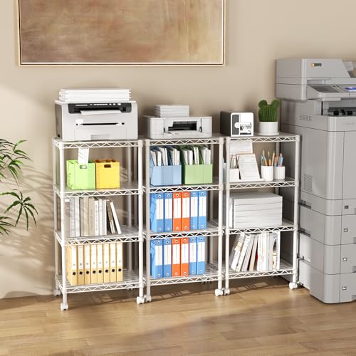 SINGAYE 4 Small Shelves Storage Shelf Wire Shelving Unit Metal Shelf Adjustable Organizers Storage Shelving with Wheels for Bathroom Laundry Room Kitchen Pantry11.5”D x 17.5”W x 30.5”H White - color: White, size: 4Tier/11.5"D X 17.5"W X 45"H