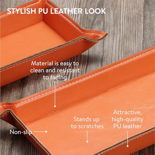 Navaris PU Leather Tray Set - 2 pcs Trinket or Valet Key Bowl - Jewellery, Pen, Watch Organiser Desk Trays - Stylish Bedside Table Accessories Tidy for Men