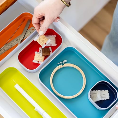 Three by Three Metal Organizer Tray | Shallow 1 Inch | Assorted Colors | For Makeup & Desk | Set of 5, Pack of 6 - color: Assorted Colors, size: 30 Piece