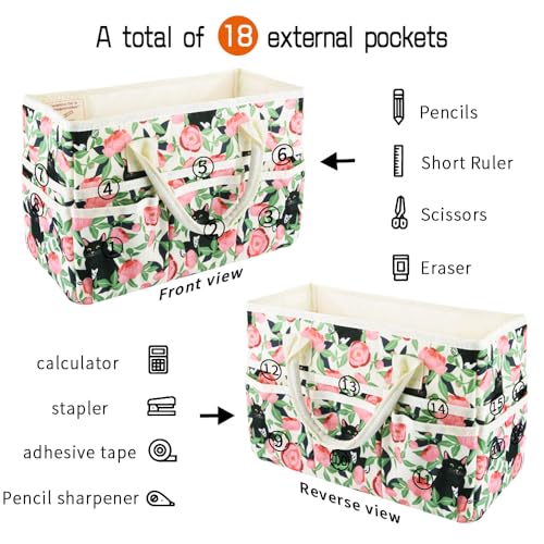 E-WEICHEN Craft Organizer Tote Bag Art Storage Caddy with Multiple Pockets Containers for Art,Craft,and Office Supplies Storage.Rose Cat - color: Rose Cat