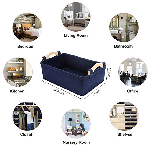 Small Storage Baskets Little Felt Soft Fabric Basket Storage Bins for Books Magazines Newspapers Shelves Collapsible Navy Blue Containers - color: Navy Blue, size: 14.8 x 10 x 5.1 Inch (Pack of 1)